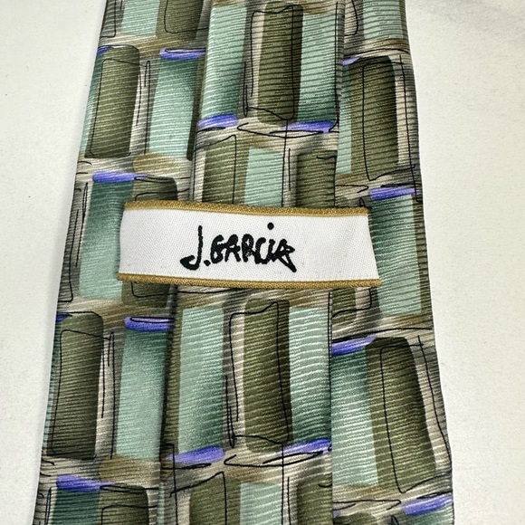 J. Garcia green abstract geometric silk necktie - Picture 2 of 4